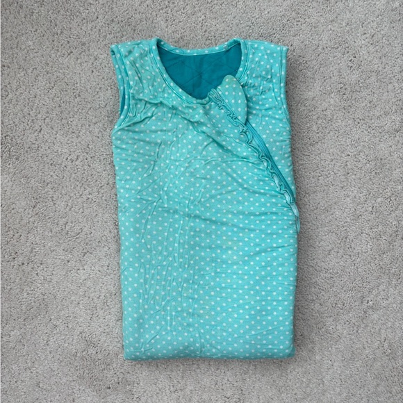 Posh Peanut Teal Polka Dot Ruffled Zippered Sleep Sack BROKEN ZIPPER - Picture 2 of 10